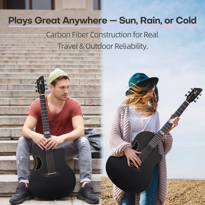WINZZ AFO350CE Electro-Acoustic Guitar - Full Carbon Fiber 41-INCH Cutaway Acoustic Electric Guitar with Arched Back, EQ System, D’Addario Strings