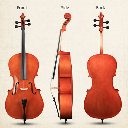 ADM 4/4 Full Size Acoustic Cello, Beginner Acoustic Cello Kit with Portable Bag, Stand, Bow, Mute, Rosin, Endpin Holder for Beginner Adults & Students