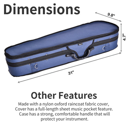 adm 4/4 Full Size Violin Hard Case Basic Professional Triangular Shape Backpack, Super Light Suspension, Blue