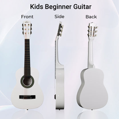 ADM Beginner Acoustic Classical Guitar Nylon Strings Wooden Guitar Bundle Kit for Kid Boy Girl Student Youth Guitarra Online Lessons with Gig Bag, Strap, Tuner, Picks (30 Inch, White)