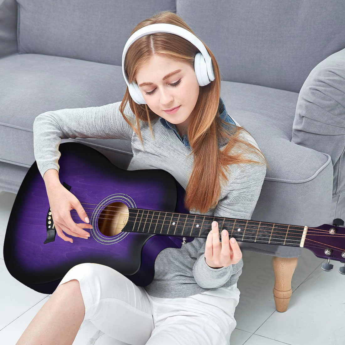 ADM 38'' Acoustic Cutaway Guitar for Kids Beginner Kit with Free Lessons, Tuner