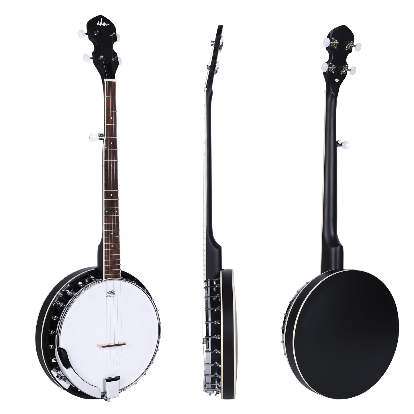 ADM 5 String Full Size Banjo Guitar Kit with Remo Drum Head and Geared 5th Tuner, 24 Bracket Beginner Banjoe Set Gift Package