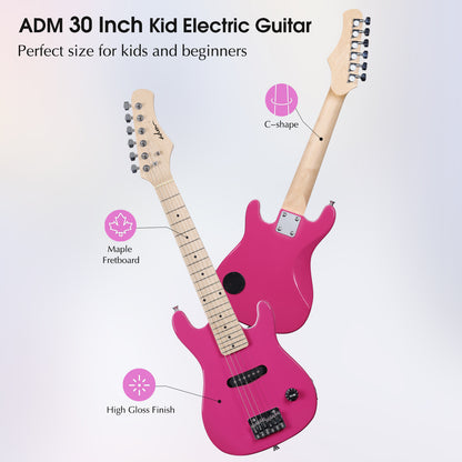 ADM 30 Inch Kids Electric Guitar Beginner Kit, Junior 1/4 Size Mini Electric Guitar for Children with Amplifier