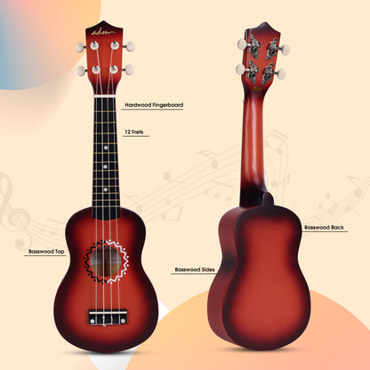 ADM Ukulele for Beginners Hawaiian Wood Ukelele Kit for Kids Adult Student Starter Professional Ukalelee Pack Bundle with Free Lessons Gig Bag Strap Nylon String Tuner (Brownbrust, 21 Inch)