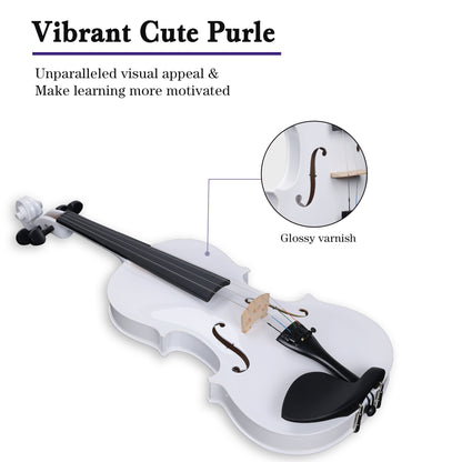 ADM Acoustic Violin for Kids Beginners, Acoustic Violin Fiddle for Teens Students Beginners Violin Starter Kit with Hard Case, Rosin, Shoulder Rest, Bow, Violin Music Stand Strings (White, 3/4 Size)