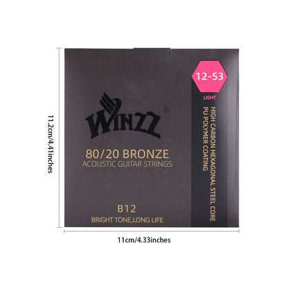 WINZZ Acoustic Guitar Strings Set – Hex Core High Carbon Steel with 80/20 Bronze Wound and Anti-Rust PU Coating