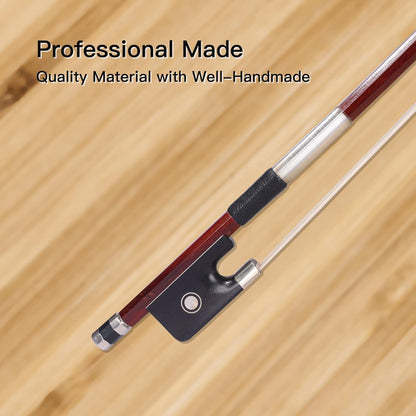 ADM Student Cello Bow, Well Balanced Handmade Brazilwood Classic Cellos Bow Light Weight with Horsehair, Ebony Frog for Beginners