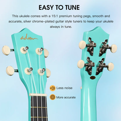 ADM Ukulele for Beginners Hawaiian Wood Ukelele Kit for Kids Adult Student Starter Professional Ukalelee Pack Bundle with Free Lessons Gig Bag Strap Nylon String Tuner (Mint Green, 21 Inch