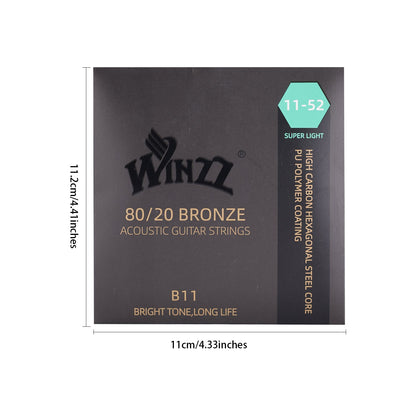 WINZZ Acoustic Guitar Strings Set – Hex Core High Carbon Steel with 80/20 Bronze Wound and Anti-Rust PU Coating