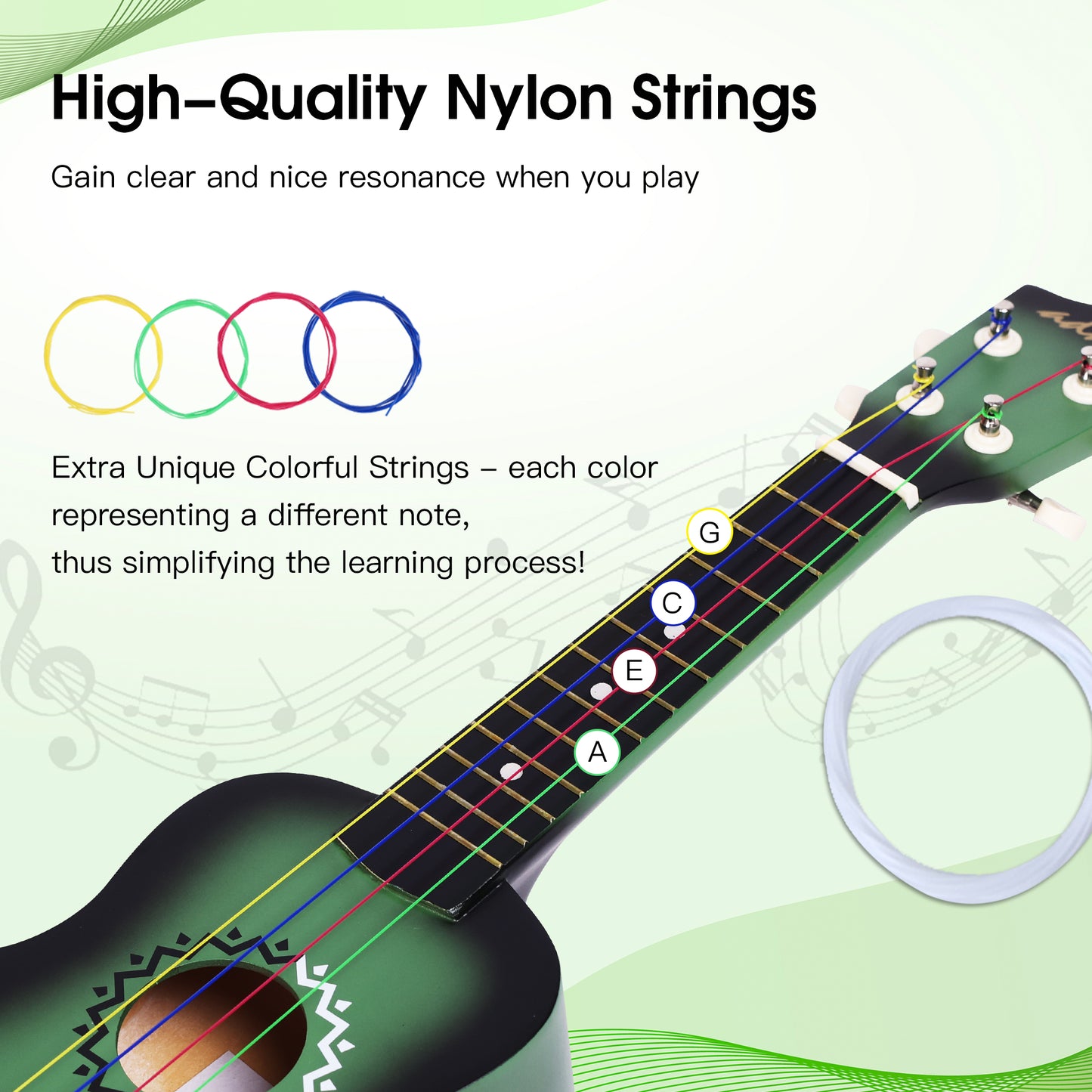 ADM Ukulele for Beginners Hawaiian Wood Ukelele Kit for Kids Adult Student Starter Professional Ukalelee Pack Bundle with Free Lessons Gig Bag Strap Nylon String Tuner (Greenbrust, 21 Inch)