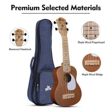 WINZZ Macaron Colors Series-AU-C00 Hawaiian Soprano Ukulele for Beginners