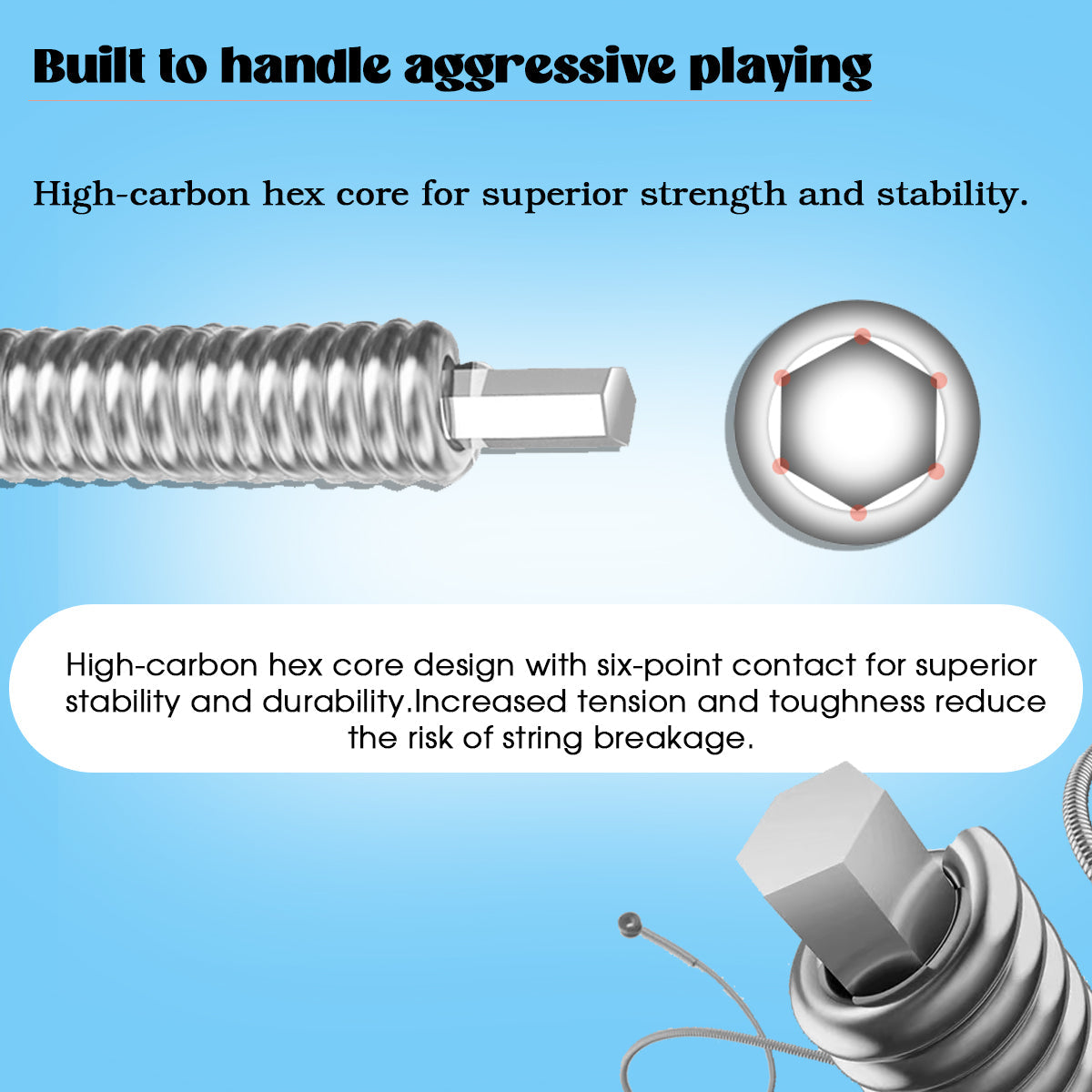 WINZZ High Carbon Hex Core Nickel Wound Electric Guitar Strings with Anti-Rust Coating