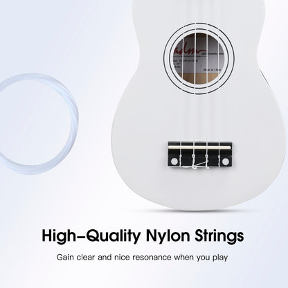 ADM Ukulele for Beginners Hawaiian Wood Ukelele Kit for Kids Adult Student Starter Professional Ukalelee Pack Bundle with Free Lessons Gig Bag Strap Nylon String Tuner (White, 21 Inch)