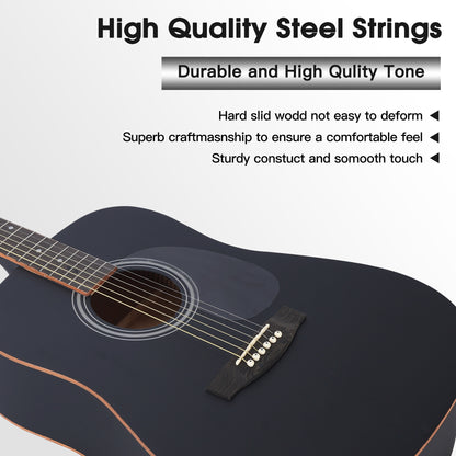 ADM Dreadnought Acoustic Guitar Kit with Free Lesson for Beginner Adult Teen Full Size Acustica Guitarra Starter Bundle Set w/Bag Strap Tuner Capo Pickguard Music Stand Right Hand(Black 1, 41 Inch)