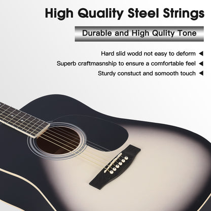 ADM Dreadnought Acoustic Guitar Kit with Free Lesson for Beginner Adult Teen Full Size Acustica Guitarra Starter Bundle Set with Bag Strap Tuner Capo Pickguard Music Stand, Right Hand(Grey, 41 Inch)