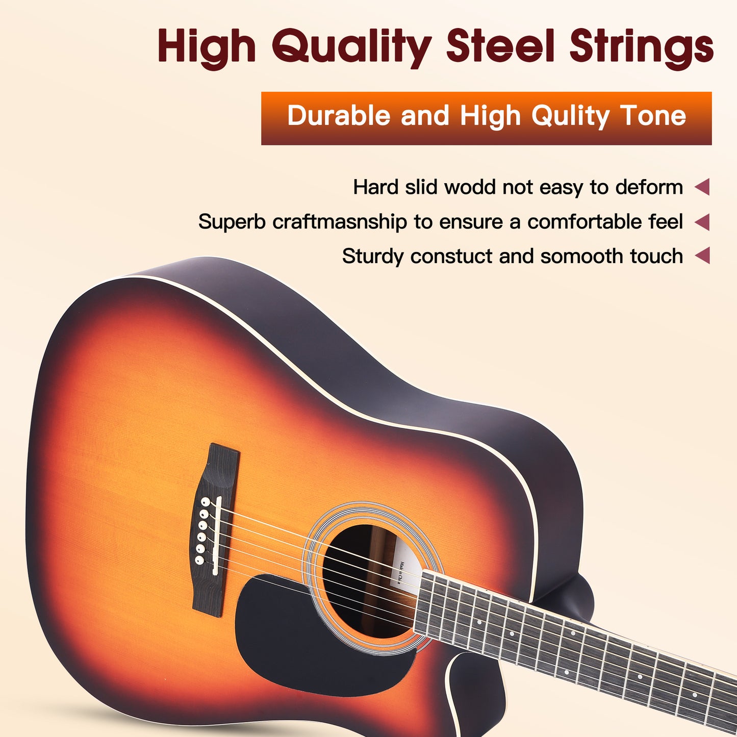 ADM Cutaway Acoustic Guitar Kit with Free Lesson for Beginner Adult Teen Full Size Acustica Guitarra Starter Bundle Set w/Bag Strap Tuner Capo Music Stand Right Hand(Sunburst-Cutaway, 41 Inch)