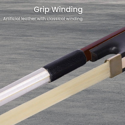 ADM Student Violin Bow, Well Balanced Handmade Brazilwood Bow with Horsehair, Ebony Frog with Pearl Eye and Pearl Slide, Brown