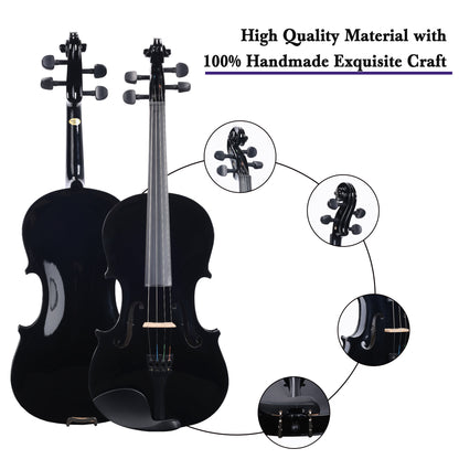 ADM Acoustic Violin for Kids Beginners,1/4 Size Acoustic Violin Fiddle for Teens Students Violin Starter Kit with Hard Case, Rosin, Shoulder Rest, Bow, Violin Music Stand and Strings,Black