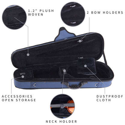 adm 4/4 Full Size Violin Hard Case Basic Professional Triangular Shape Backpack, Super Light Suspension, Blue
