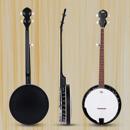 ADM 5 String Full Size Banjo Guitar Kit with Remo Drum Head and Geared 5th Tuner, 24 Bracket Beginner Banjoe Set Gift Package,Glossy Black