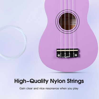 ADM Ukulele for Beginners Hawaiian Wood Ukelele Kit for Kids Adult Student Starter Professional Ukalelee Pack Bundle with Free Lessons Gig Bag Strap Nylon String Tuner (Light Purple, 21 Inch)