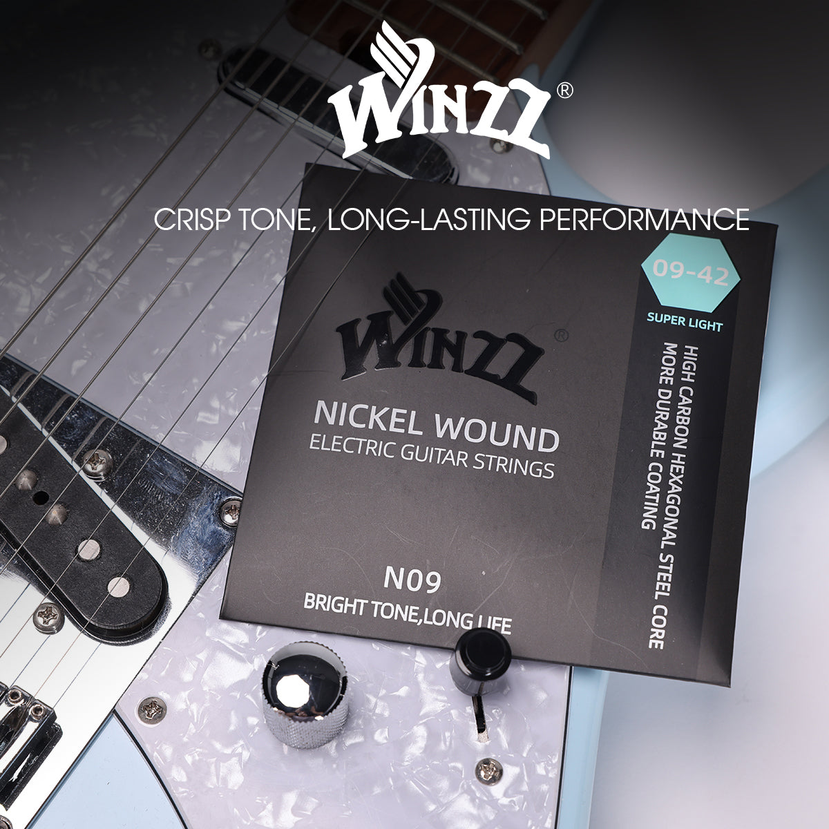 WINZZ High Carbon Hex Core Nickel Wound Electric Guitar Strings with Anti-Rust Coating