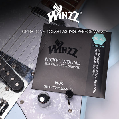 WINZZ High Carbon Hex Core Nickel Wound Electric Guitar Strings with Anti-Rust Coating