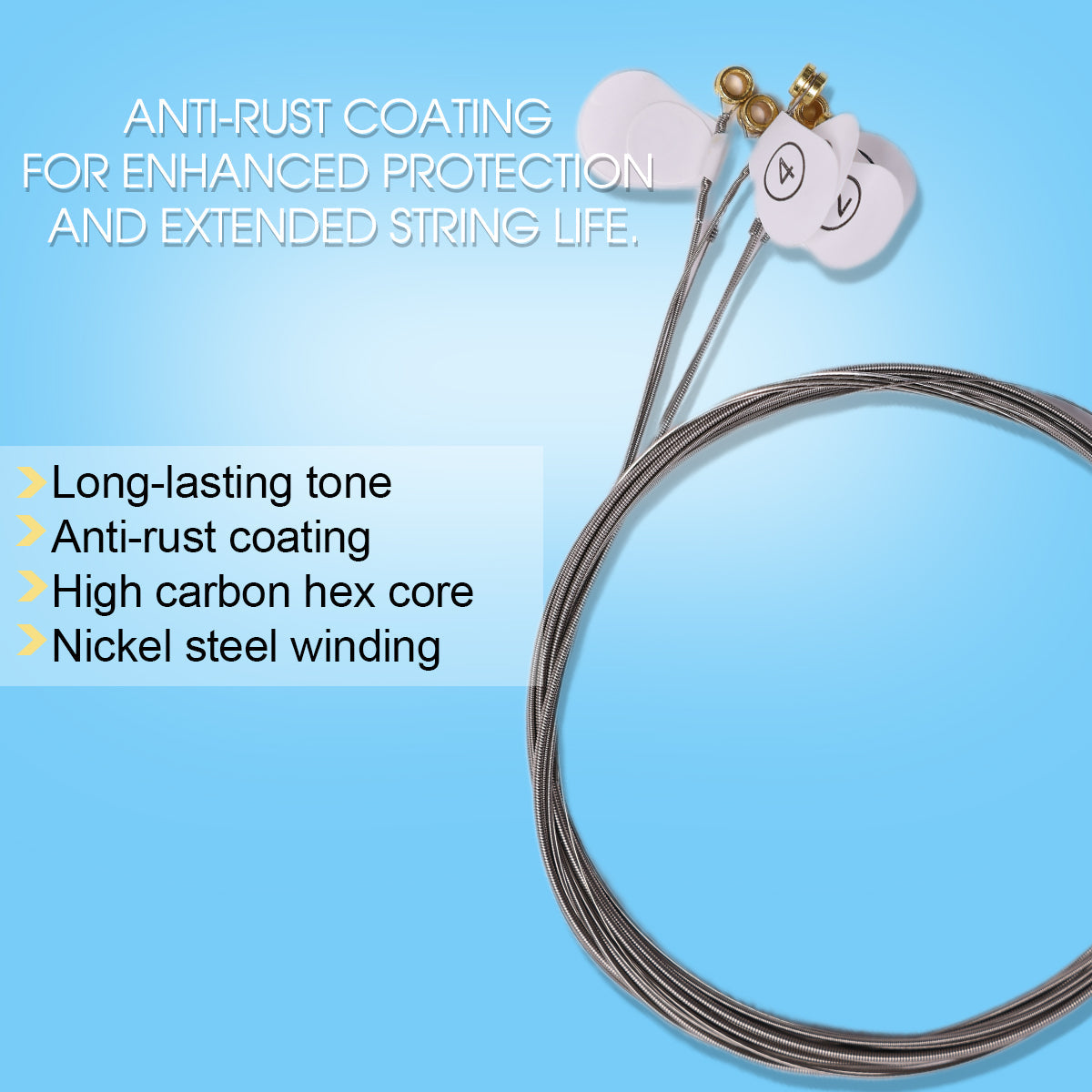 WINZZ High Carbon Hex Core Nickel Wound Electric Guitar Strings with Anti-Rust Coating