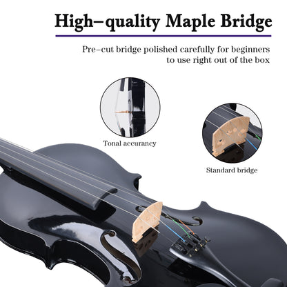 ADM Acoustic Violin for Kids Beginners,1/4 Size Acoustic Violin Fiddle for Teens Students Violin Starter Kit with Hard Case, Rosin, Shoulder Rest, Bow, Violin Music Stand and Strings,Black