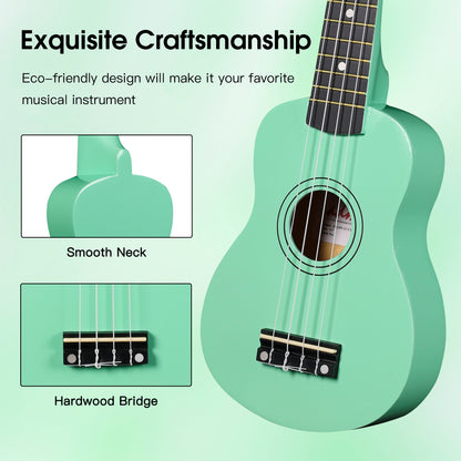 ADM Ukulele for Beginners Hawaiian Wood Ukelele Kit for Kids Adult Student Starter Professional Ukalelee Pack Bundle with Free Lessons Gig Bag Strap Nylon String Tuner (Cyan Green, 21 Inch)