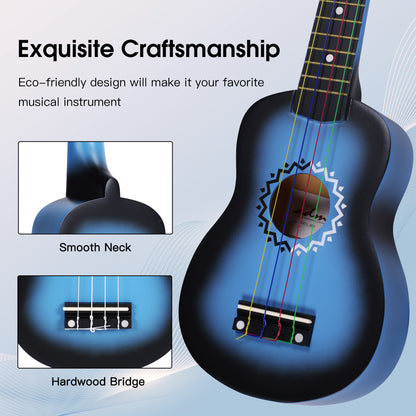 ADM Ukulele for Beginners Hawaiian Wood Ukelele Kit for Kids Adult Student Starter Professional Ukalelee Pack Bundle with Free Lessons Gig Bag Strap Nylon String Tuner (Bluebrust, 21 Inch)