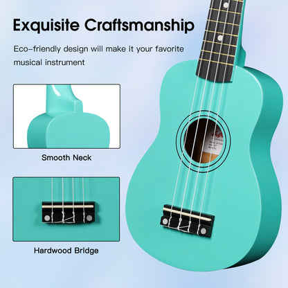 ADM Ukulele for Beginners Hawaiian Wood Ukelele Kit for Kids Adult Student Starter Professional Ukalelee Pack Bundle with Free Lessons Gig Bag Strap Nylon String Tuner (Mint Green, 21 Inch