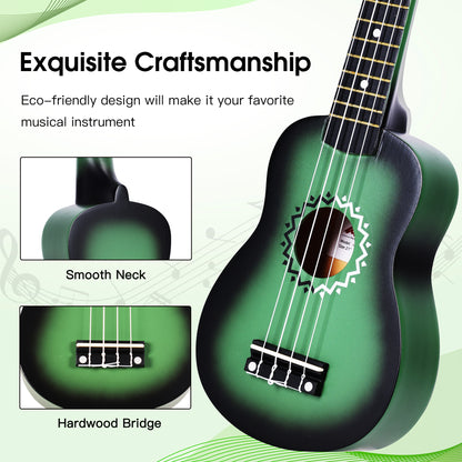 ADM Ukulele for Beginners Hawaiian Wood Ukelele Kit for Kids Adult Student Starter Professional Ukalelee Pack Bundle with Free Lessons Gig Bag Strap Nylon String Tuner (Greenbrust, 21 Inch)