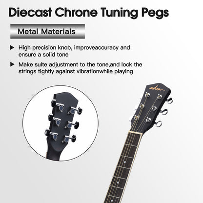 ADM Dreadnought Acoustic Guitar Kit with Free Lesson for Beginner Adult Teen Full Size Acustica Guitarra Starter Bundle Set w/Bag Strap Tuner Capo Pickguard Music Stand Right Hand(Black 1, 41 Inch)