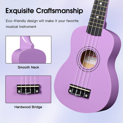 ADM Ukulele for Beginners Hawaiian Wood Ukelele Kit for Kids Adult Student Starter Professional Ukalelee Pack Bundle with Free Lessons Gig Bag Strap Nylon String Tuner (Light Purple, 21 Inch)