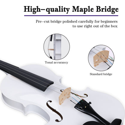 ADM Acoustic Violin for Kids Beginners, Acoustic Violin Fiddle for Teens Students Beginners Violin Starter Kit with Hard Case, Rosin, Shoulder Rest, Bow, Violin Music Stand Strings (White, 3/4 Size)
