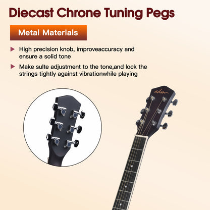 ADM Cutaway Acoustic Guitar Kit with Free Lesson for Beginner Adult Teen Full Size Acustica Guitarra Starter Bundle Set w/Bag Strap Tuner Capo Music Stand Right Hand(Sunburst-Cutaway, 41 Inch)