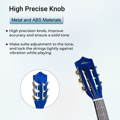ADM Beginner Acoustic Classical Guitar Nylon Strings Wooden Guitar Bundle Kit for Kid Boy Girl Student Youth Guitarra Online Lessons with Gig Bag, Strap, Tuner, Strings, Picks (34 Inch, Blueburst)