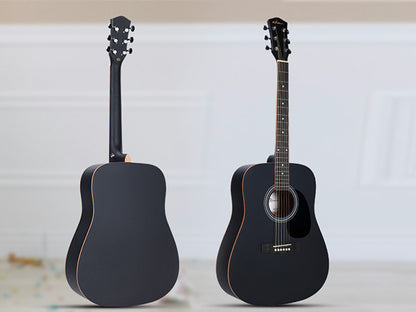 ADM Dreadnought Acoustic Guitar Kit with Free Lesson for Beginner Adult Teen Full Size Acustica Guitarra Starter Bundle Set w/Bag Strap Tuner Capo Pickguard Music Stand Right Hand(Black 1, 41 Inch)