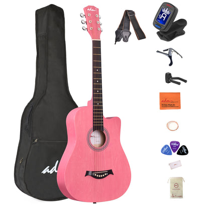 ADM 38'' Acoustic Cutaway Guitar for Kids Beginner Kit with Free Lessons, Tuner