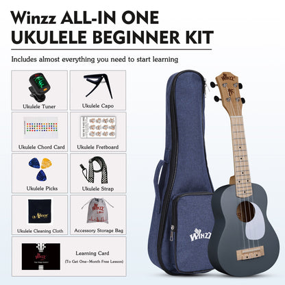 WINZZ Macaron Colors Series-AU-C00 Hawaiian Soprano Ukulele for Beginners