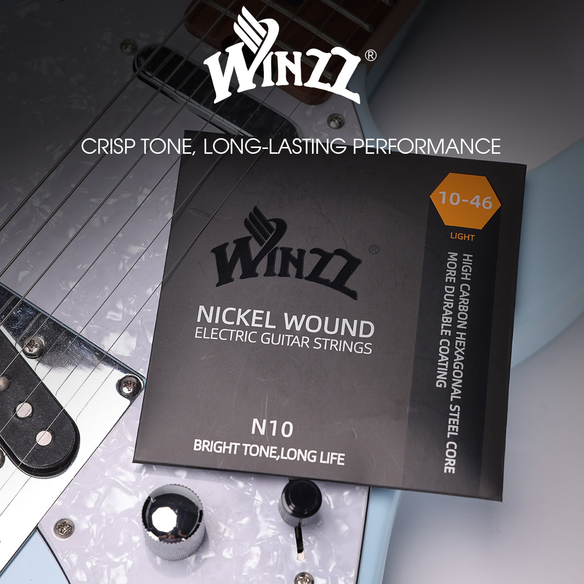WINZZ High Carbon Hex Core Nickel Wound Electric Guitar Strings with Anti-Rust Coating