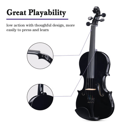 ADM Acoustic Violin for Kids Beginners,1/4 Size Acoustic Violin Fiddle for Teens Students Violin Starter Kit with Hard Case, Rosin, Shoulder Rest, Bow, Violin Music Stand and Strings,Black