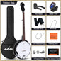 ADM 5 String Full Size Banjo Guitar Kit with Remo Drum Head and Geared 5th Tuner, 24 Bracket Beginner Banjoe Set Gift Package,Glossy Black