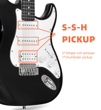 ADM Electric Guitar Beginner Kit 39 Inch Full Size Guitar Package,Glossy Black