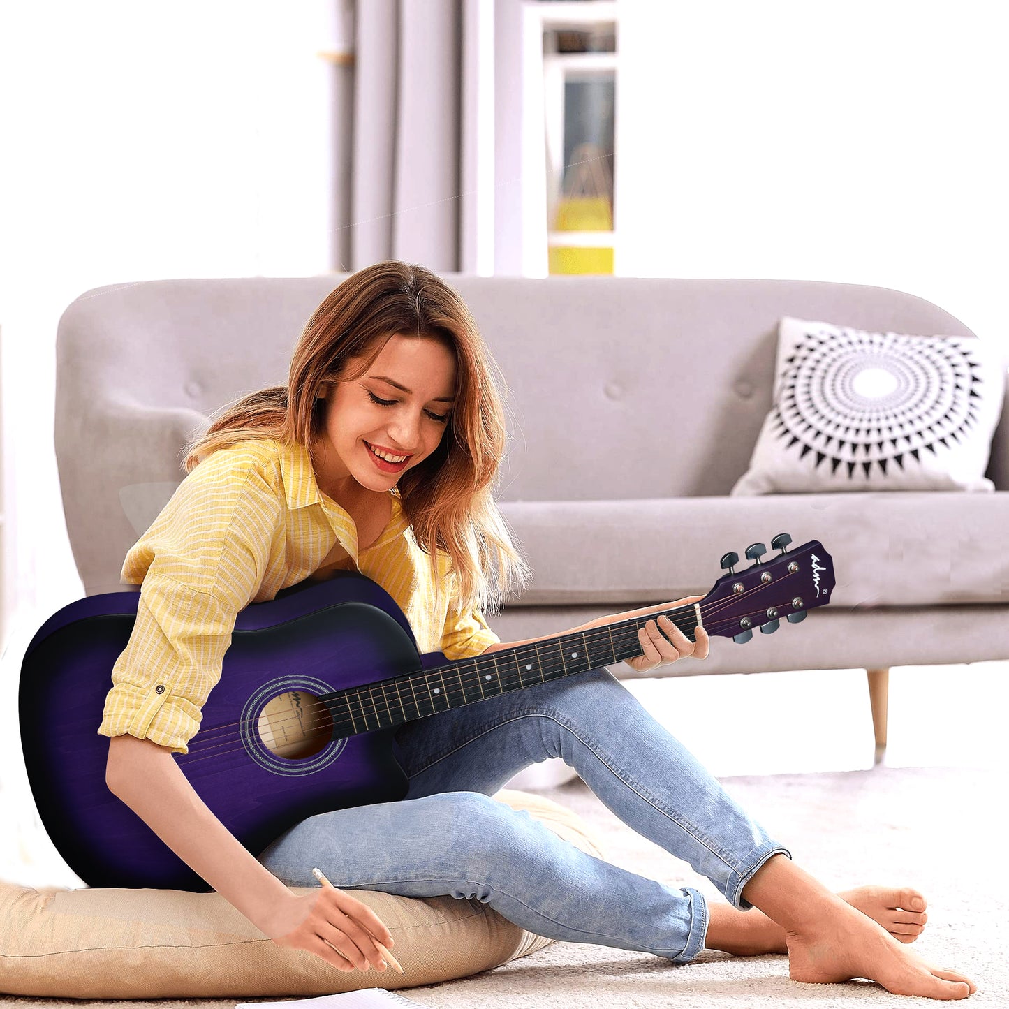 ADM 38'' Acoustic Cutaway Guitar for Kids Beginner Kit with Free Lessons, Tuner