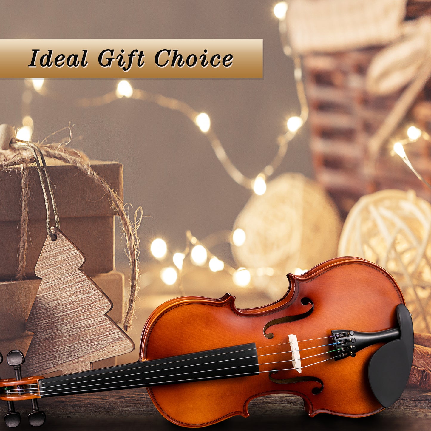 ADM  4/4 Full Size Violin Set Solid Wood Ebony for Teens Students Starter Kit