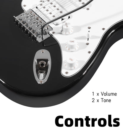 ADM Electric Guitar Beginner Kit 39 Inch Full Size Guitar Package,Glossy Black