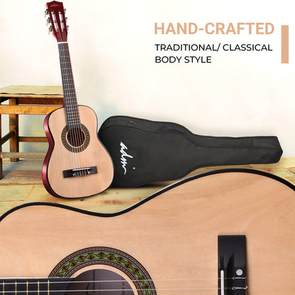 ADM Beginner Acoustic Classical Guitar 30 Inch Nylon Strings Wooden Guitar Bundle Kit for Kid Boy Girl Student Youth Guitarra Online Lessons with Gig Bag, Strap, Tuner, Extra String, Pick,Natural