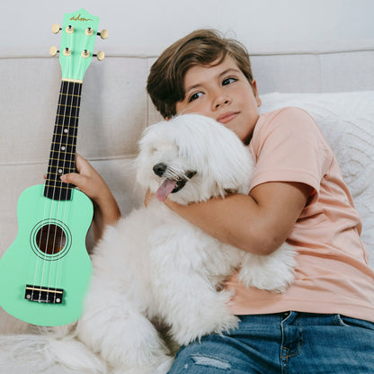 ADM Ukulele for Beginners Hawaiian Wood Ukelele Kit for Kids Adult Student Starter Professional Ukalelee Pack Bundle with Free Lessons Gig Bag Strap Nylon String Tuner (Cyan Green, 21 Inch)